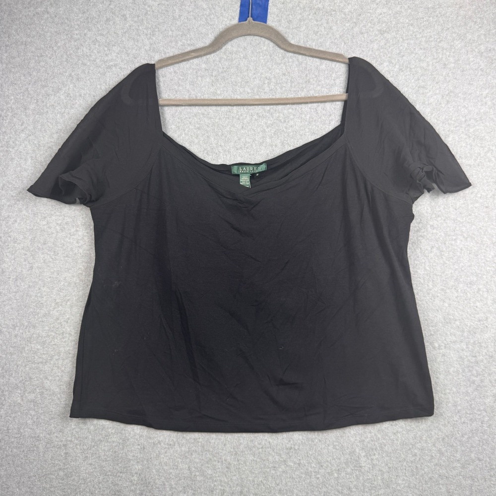 Lauren Ralph Lauren Top Womens 3X Black Square Neck Short Sleeve Shelf Bra NEW